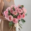 Пионовидные розы Pink O'hara с эвкалиптом 15шт