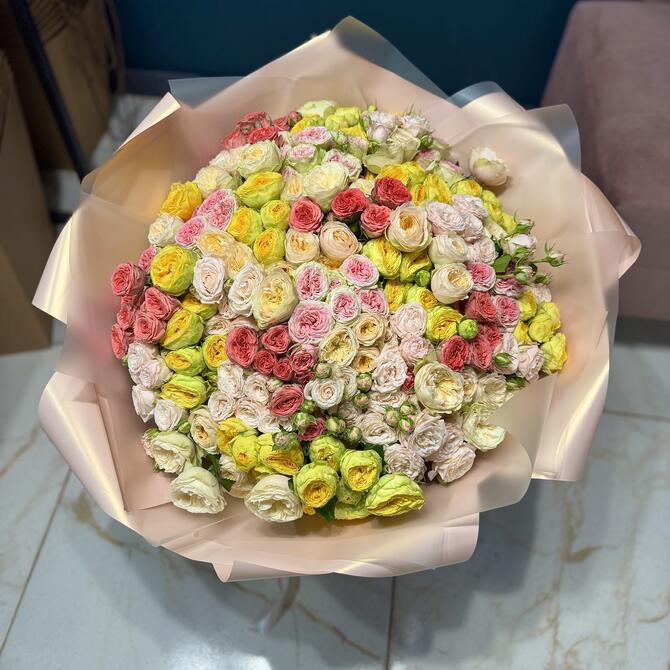 Кустовые пионовидные розы MIX 51шт