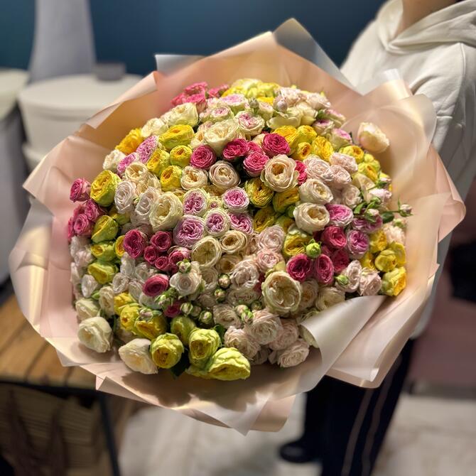 Кустовые пионовидные розы MIX 51шт