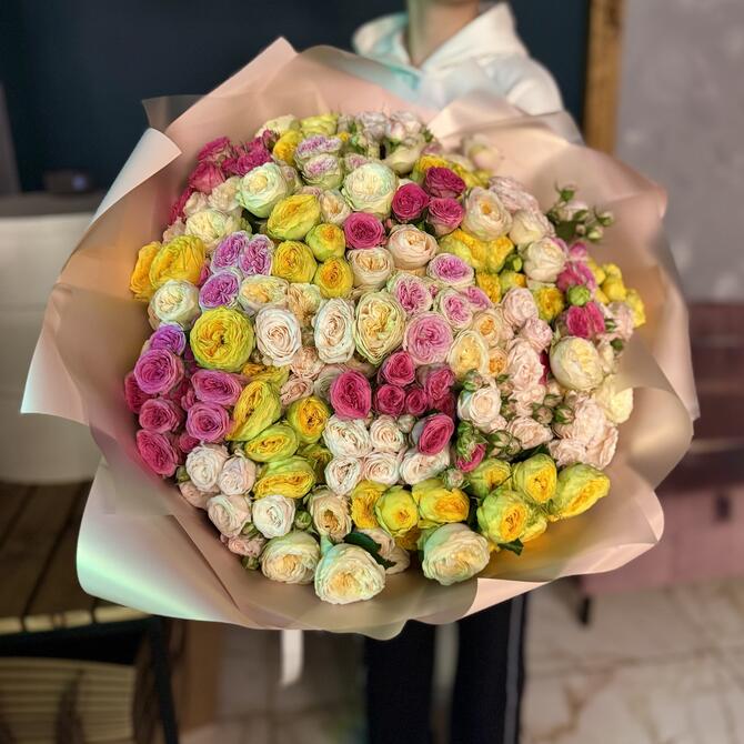 Кустовые пионовидные розы MIX 51шт