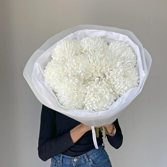 Белые одноголовые хризантемы 9шт