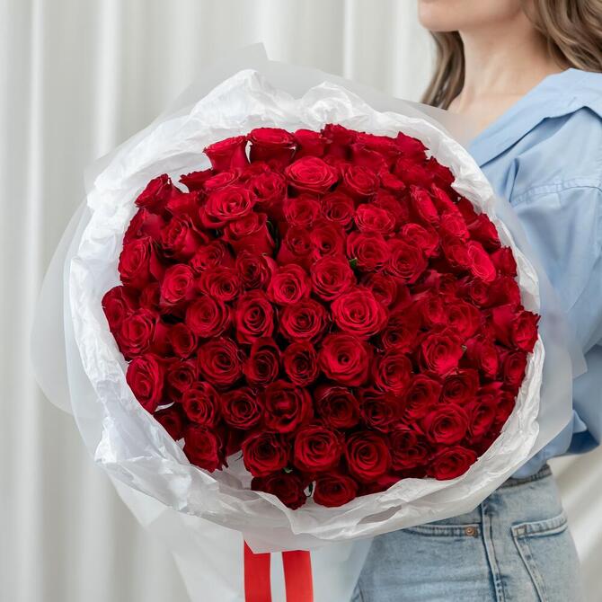 Красные розы 101 шт (40 см)