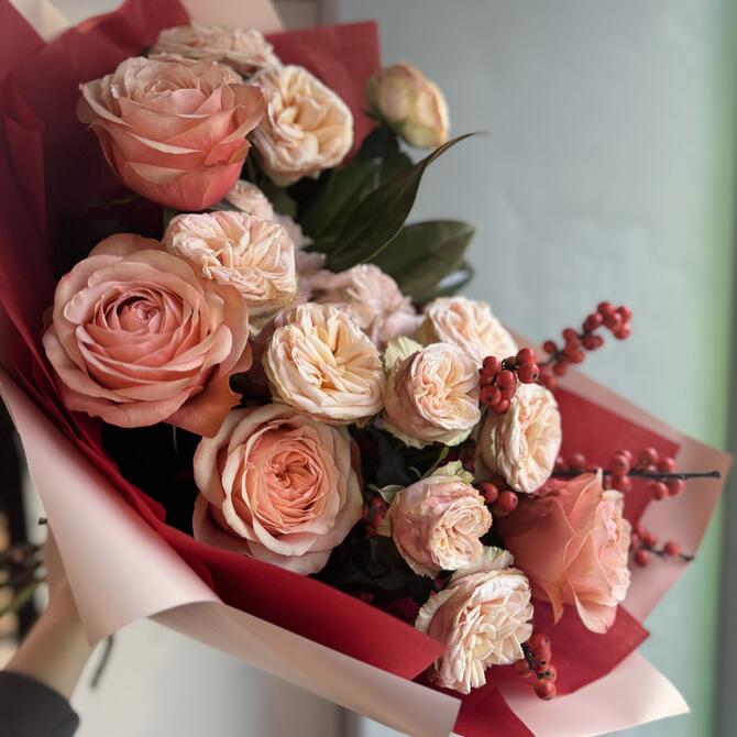 Букет «Cappuccino» с пионовидными розами