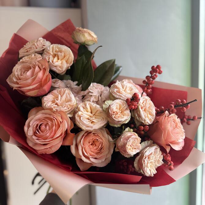 Букет «Cappuccino» с пионовидными розами